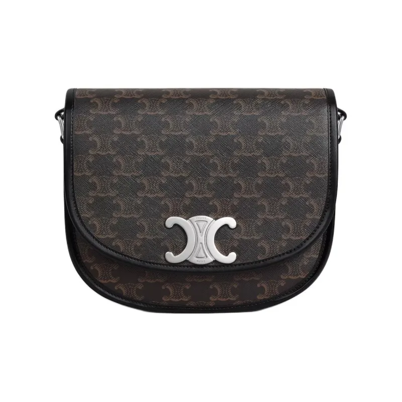 CELINE Besace Canvas Shoulder Bag Medium Size Women's Black-0