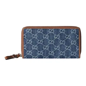 GUCCI GG Emblem Denim Fabric Wallet Women's Blue