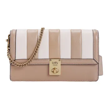 COACH Hutton Cowhide Leather Chain Bag Clutch Women's Milk Tea