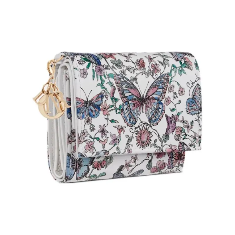 DIOR Lady Dior Calfskin Wallet Women's White-1