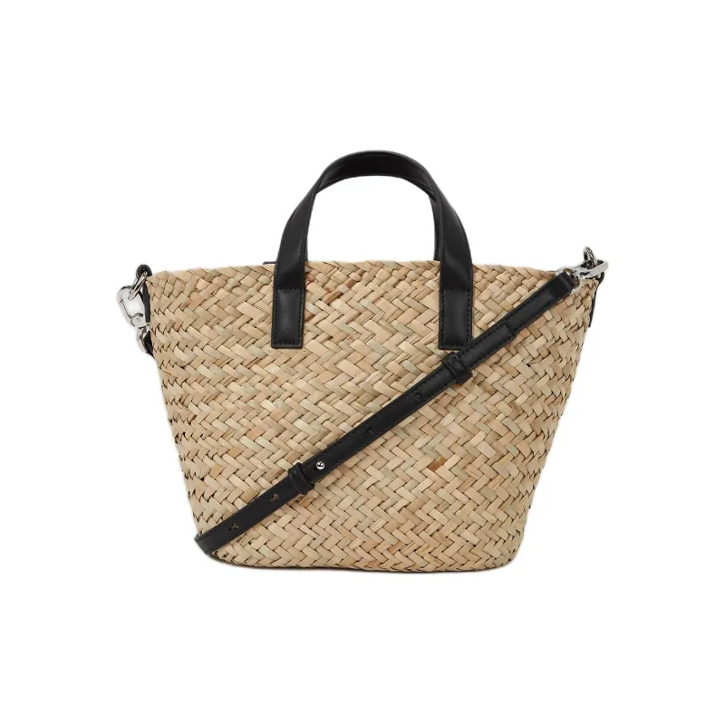 KARL LAGERFELD Straw Tote Bag, Shopping Bag, Shoulder Bag, Crossbody Bag, Handbag Mini Women's Natural & Black-1