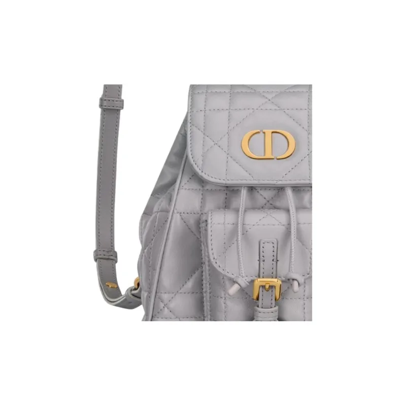 DIOR Caro Lambskin Backpack Small Size Women's Gray-3