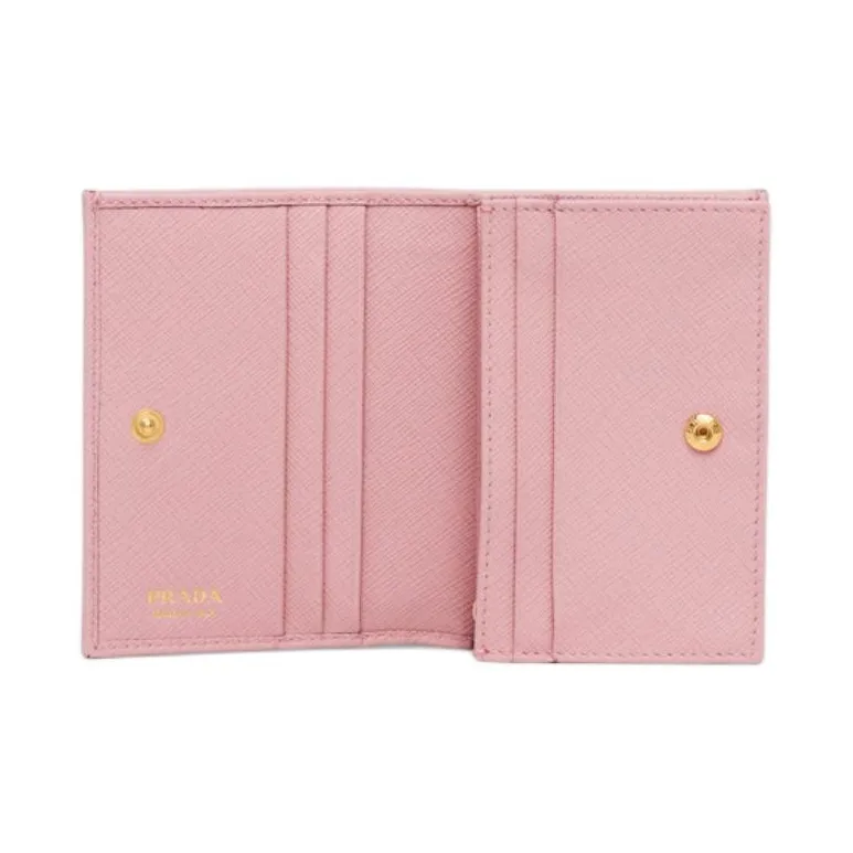 PRADA Saffiano Calfskin Wallet Small Size Women's Peach Pink-3