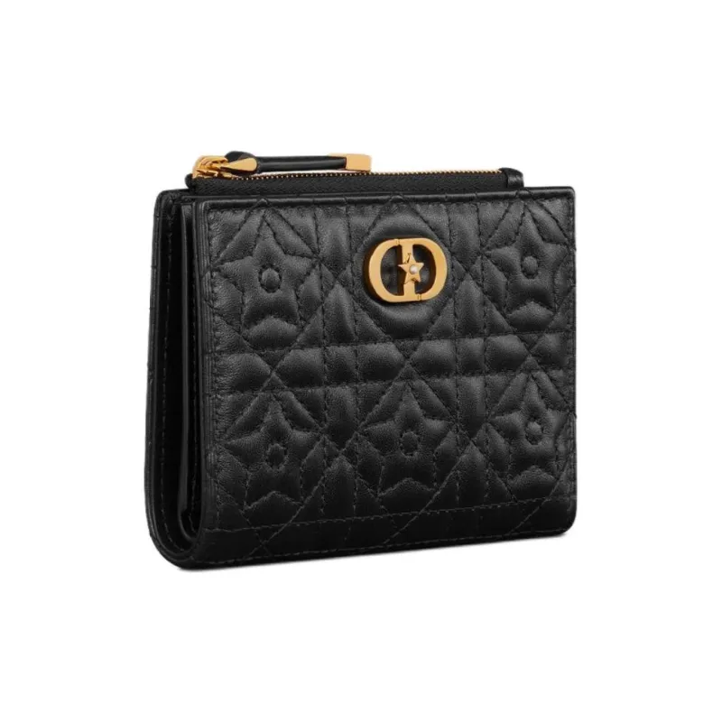 DIOR Caro Lambskin Wallet Women's Black-1