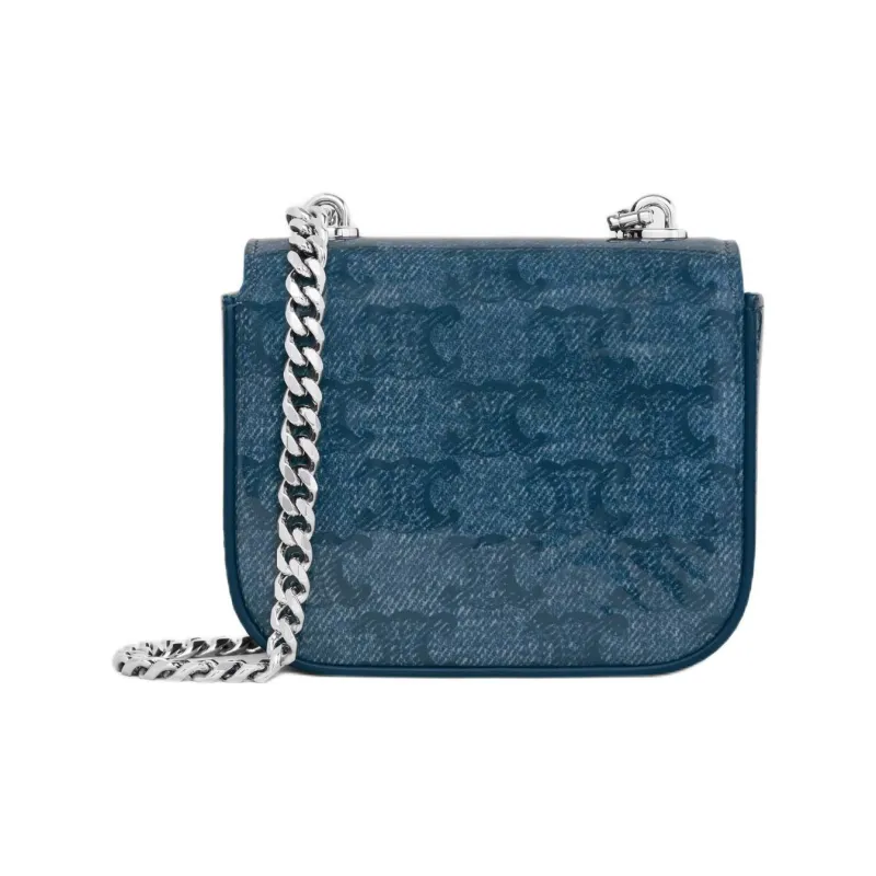 CELINE Triomphe Calfskin Shoulder Bag Women's Denim Blue-2