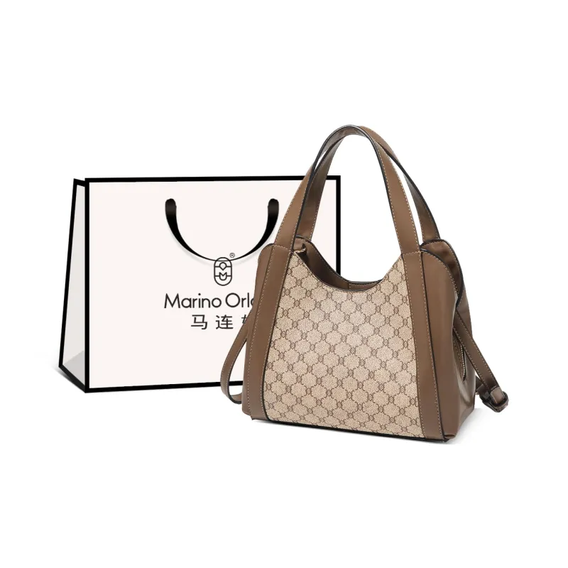Marino Orlandi Synthetic Leather Bucket Bag Shoulder Bag, Crossbody Bag, Handbag Women's Khaki/Coffee-0