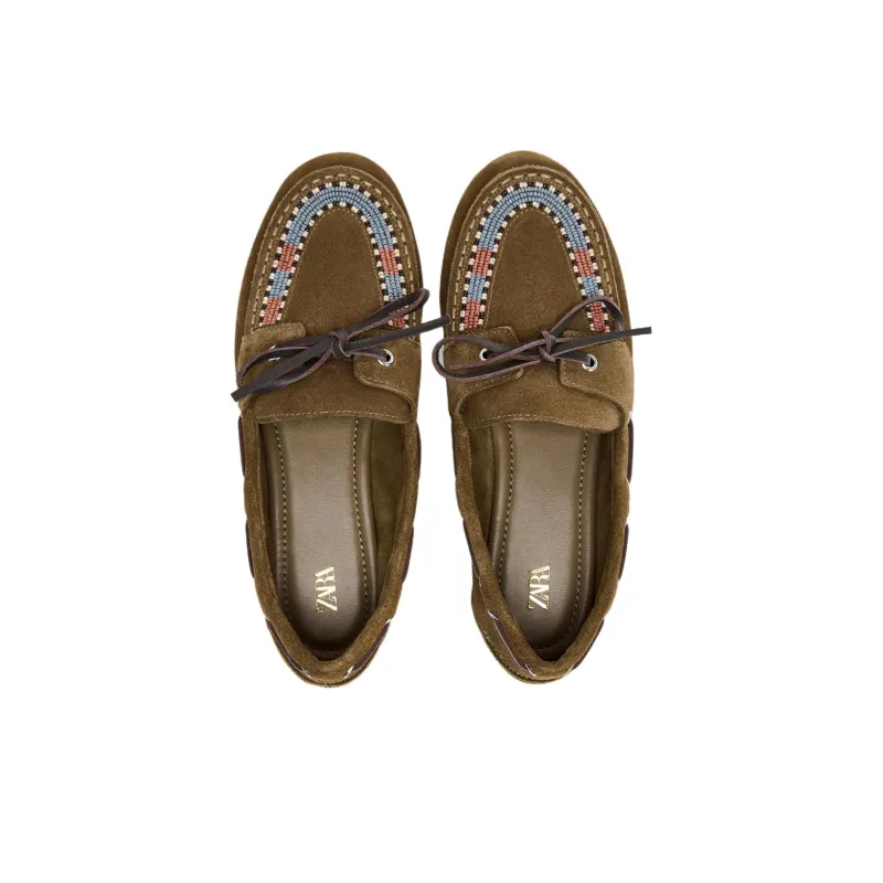 ZARA Boat Shoes Women's Khaki Green-4