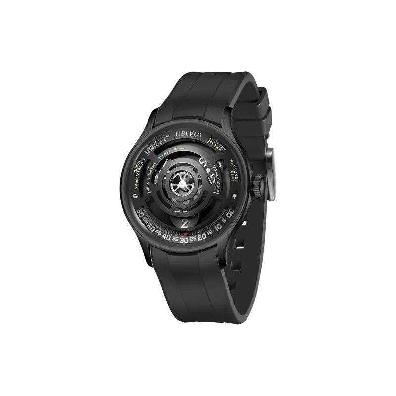 OBLVLO Solar Collection Automatic Mechanical Movement Rubber Strap Men's Watches Black Dial-0