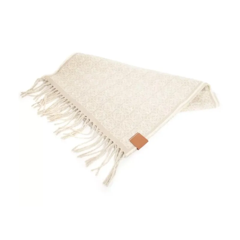 LOEWE Cashmere Knit Scarves Women's Beige-1
