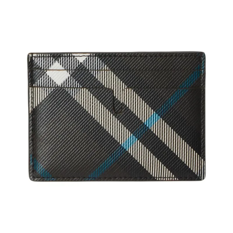 Burberry PU Polyurethane With Polyester Card Holder Men's Black & White & Blue-1
