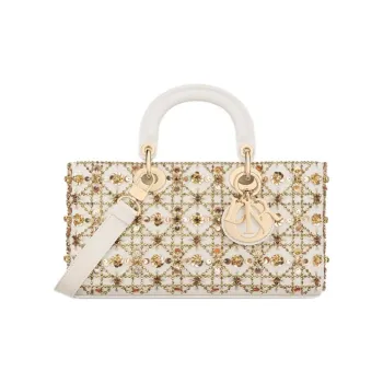 DIOR Lady D JOY Calfskin One Shoulder Handbag Medium Size Women's White