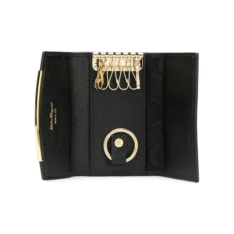 FERRAGAMO Leather Key Pouch Women's Black-2
