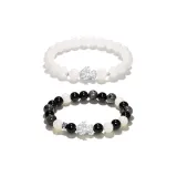 Chinese Auspicious Animal Beaded Bracelet, Black+White, 1 Pair