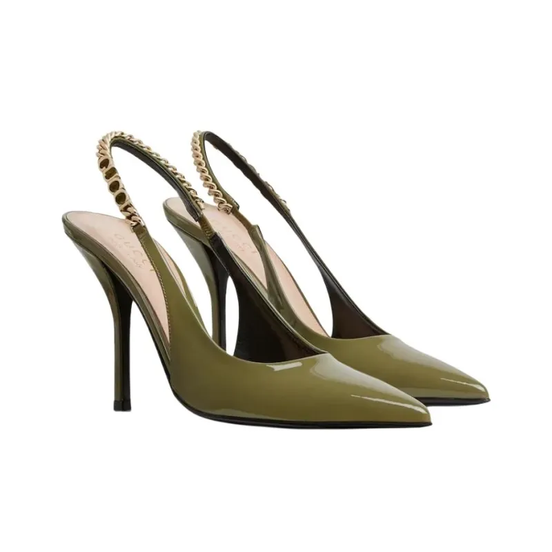 GUCCI Signoria Slim Heel High Heels 10.4cm Women's Green-2