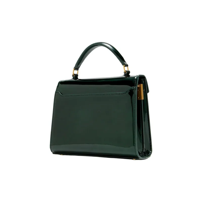 SAINT LAURENT CASSANDRA Patent Leather One Shoulder Handbag Mini Women's Green-1