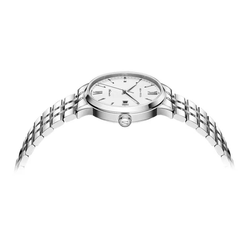 Sea Gull National Automatic Mechanical Movement Steel Strap Watch Unisex White Dial-2