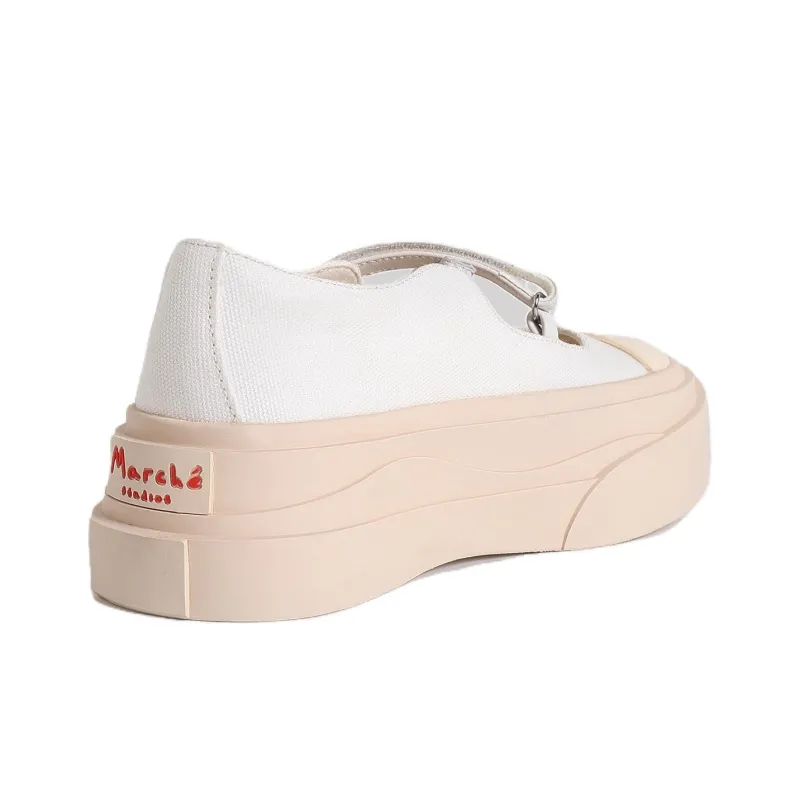 MARCHE STUDIOS Height Increasing Wear-Resistant Slip-Resistant Low-Top Canvas Shoes Women's White-2