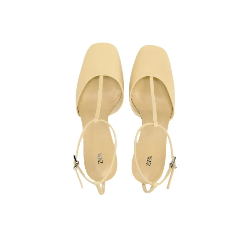 ZARA Slim Heel High Heels 7.3cm Women's Vanilla Yellow-3