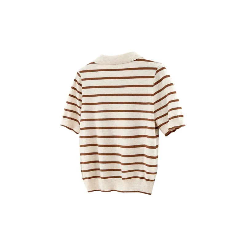 TOUCH Knitwear Women's Beige Coffee Stripes-1