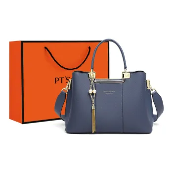 PT'SON Cow Leather Tote Shoulder Bag, Crossbody Bag, Handbag Regular Women's Blue/White/Red