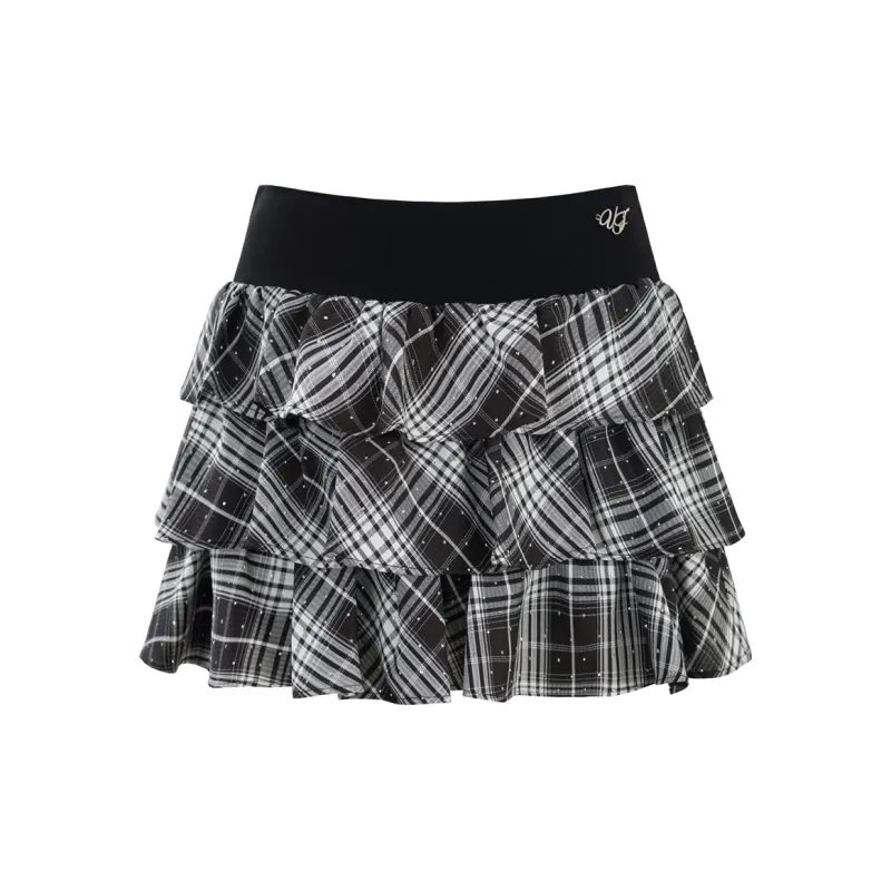 UNIFREE Casual Short Skirts Women's Black White Plaid-0