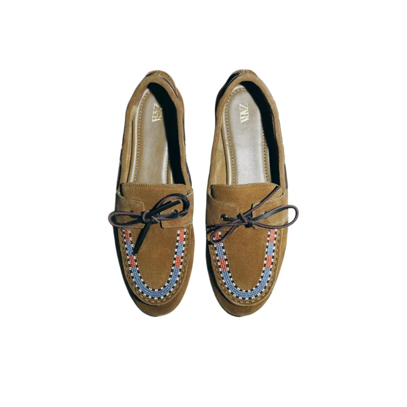 ZARA Boat Shoes Women's Khaki Green-3