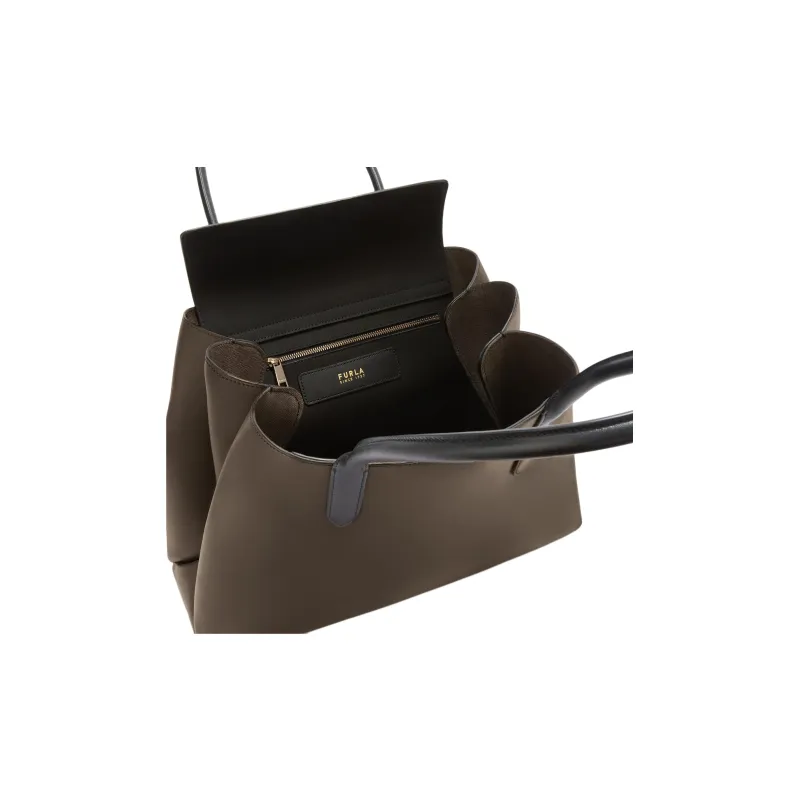 Furla Double Layer Calfskin Tote Bag, Shopping Bag, Shoulder Bag Large Size Women's Brown-3