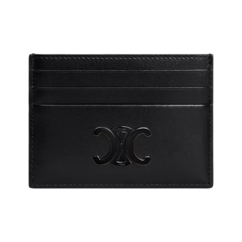 CELINE Triomphe Calfskin Card Holder Women's Black-0