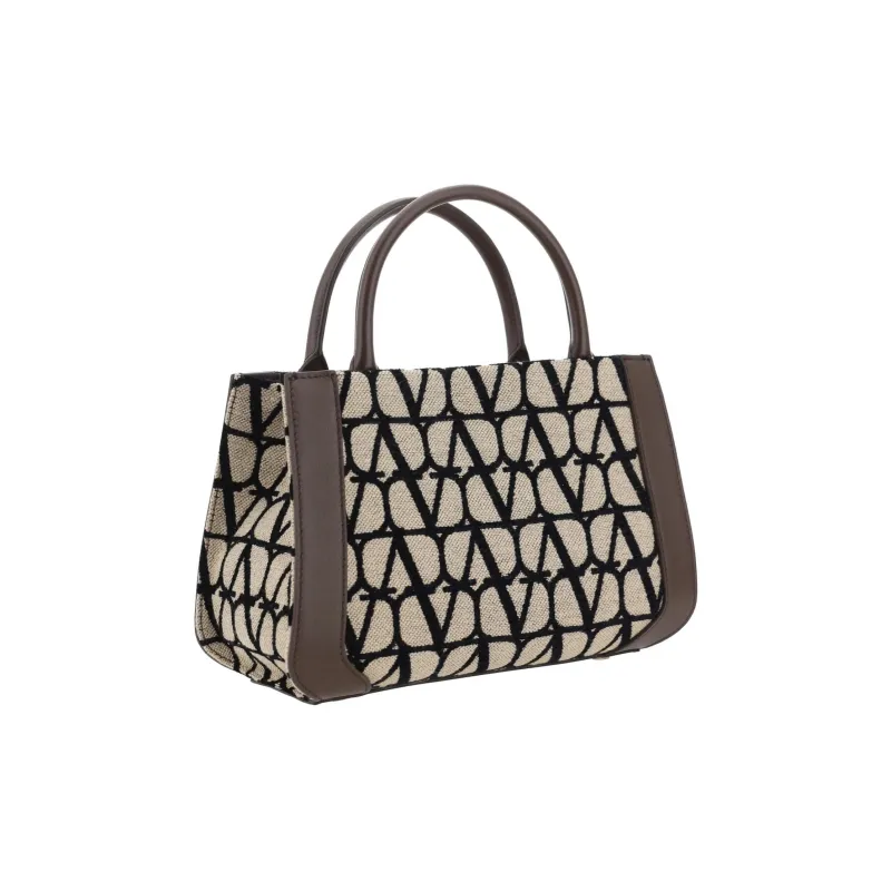 Valentino Locò Cotton Shoulder Bag, Crossbody Bag, Handbag Women's Brown & Beige-2