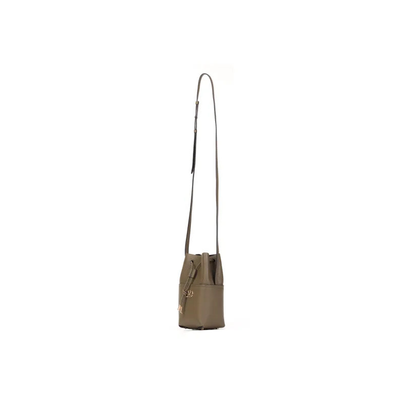 FERRAGAMO GANCINI Cow Leather Bucket Bag, Shoulder Bag, Crossbody Bag Mini Women's Olive Green-1