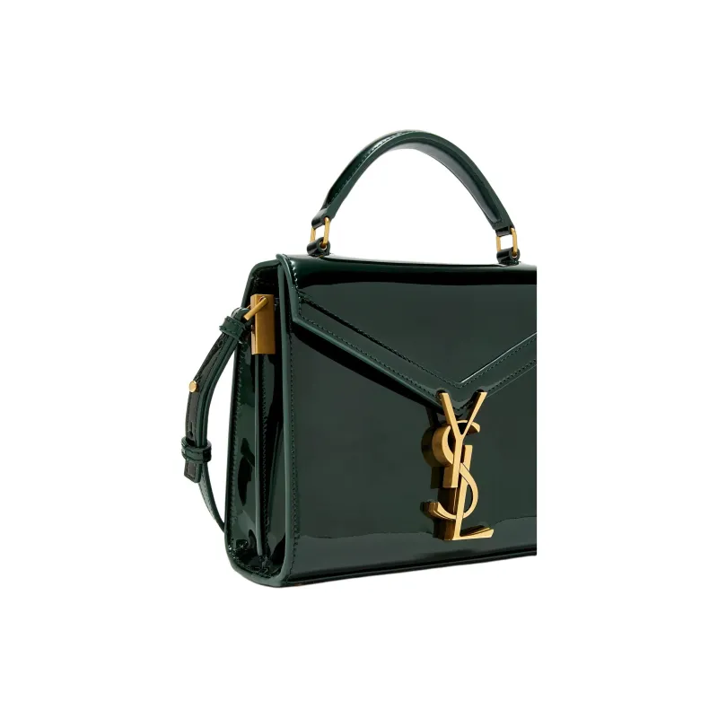 SAINT LAURENT CASSANDRA Patent Leather One Shoulder Handbag Mini Women's Green-2