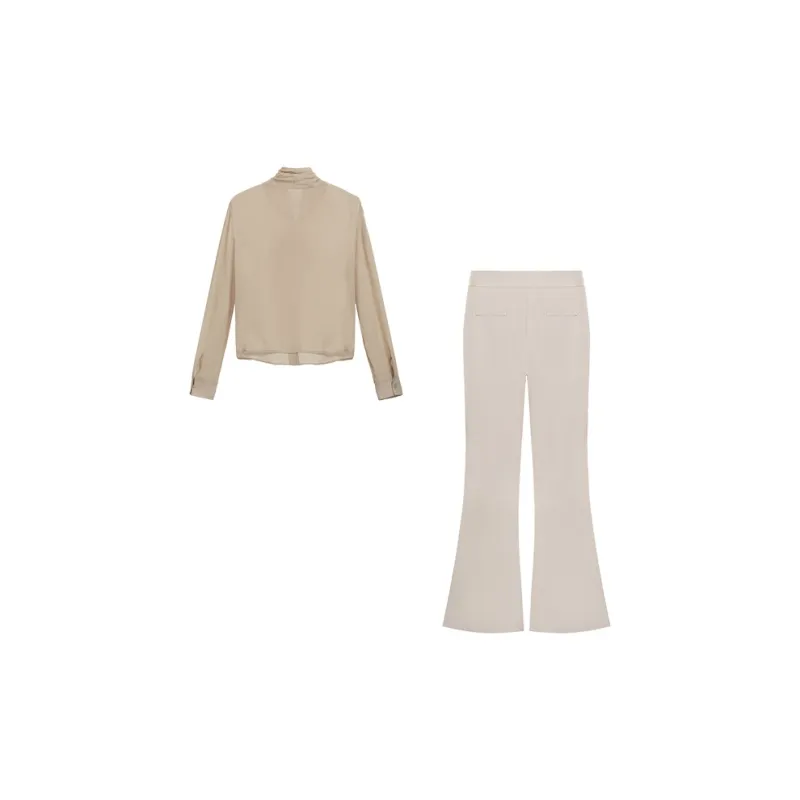 ONNFB Casual Suits Women's Khaki Top+Apricot Pants-1