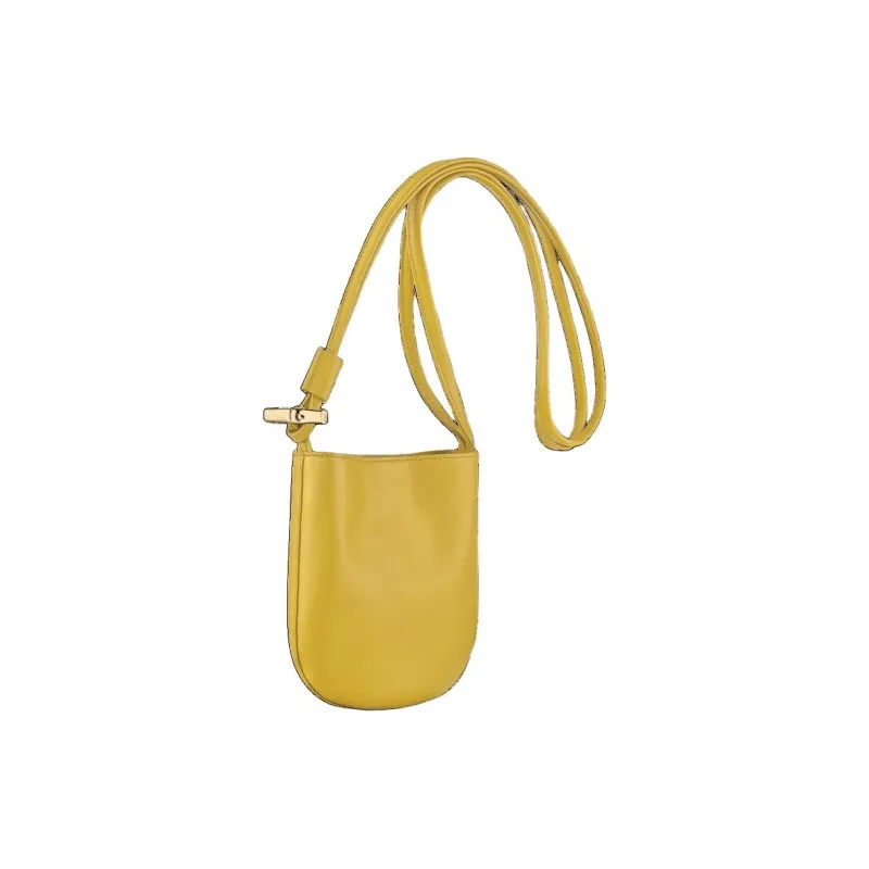 LONGCHAMP Le Roseau Calfskin Shoulder Bag Crossbody Bag Small Size Women's Ginger Yellow-1