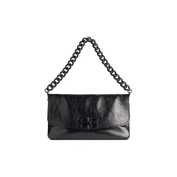 Balenciaga BB SOFT Cow Leather One Shoulder Handbag Medium Size Women's Black