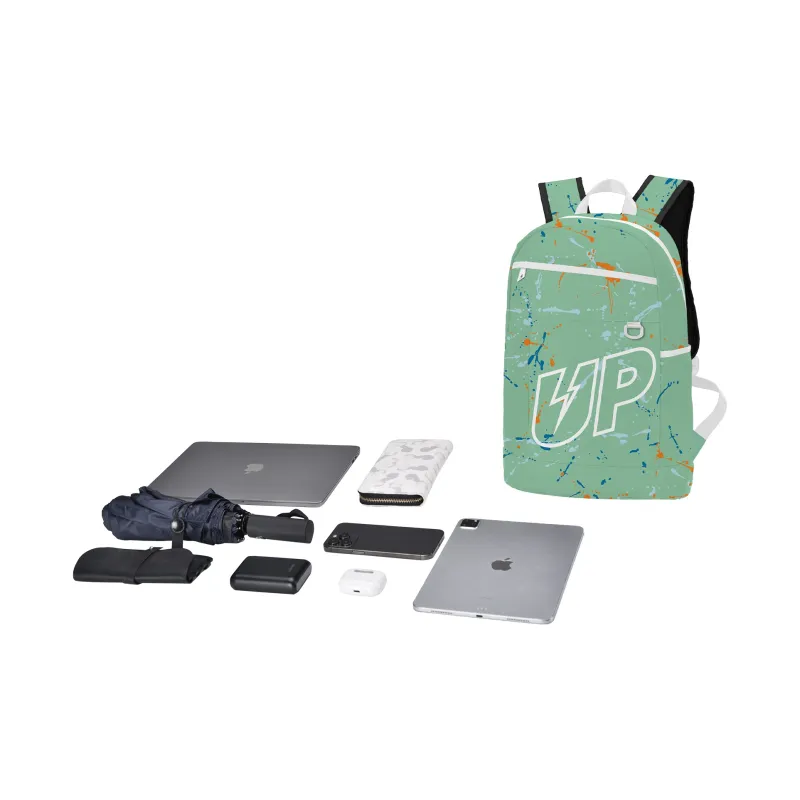TURN UP Polyester Student Backpack Regular Unisex Green-4