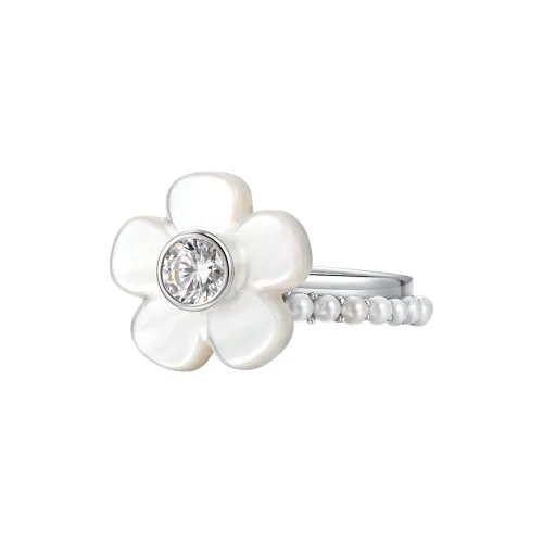 YVMIN 925 Sterling Silver, White Gold Plated, Mother Of Pearl, Cubic Zirconia, Artificial Pearl Rings Unisex Silver
