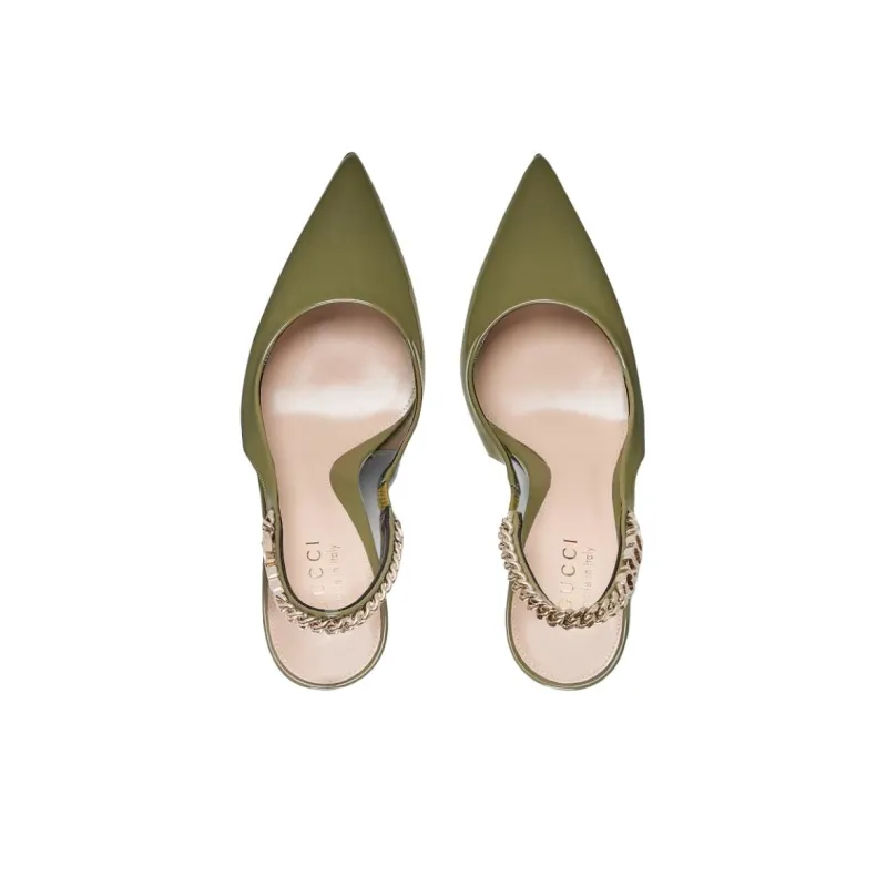 GUCCI Signoria Slim Heel High Heels 10.4cm Women's Green-3