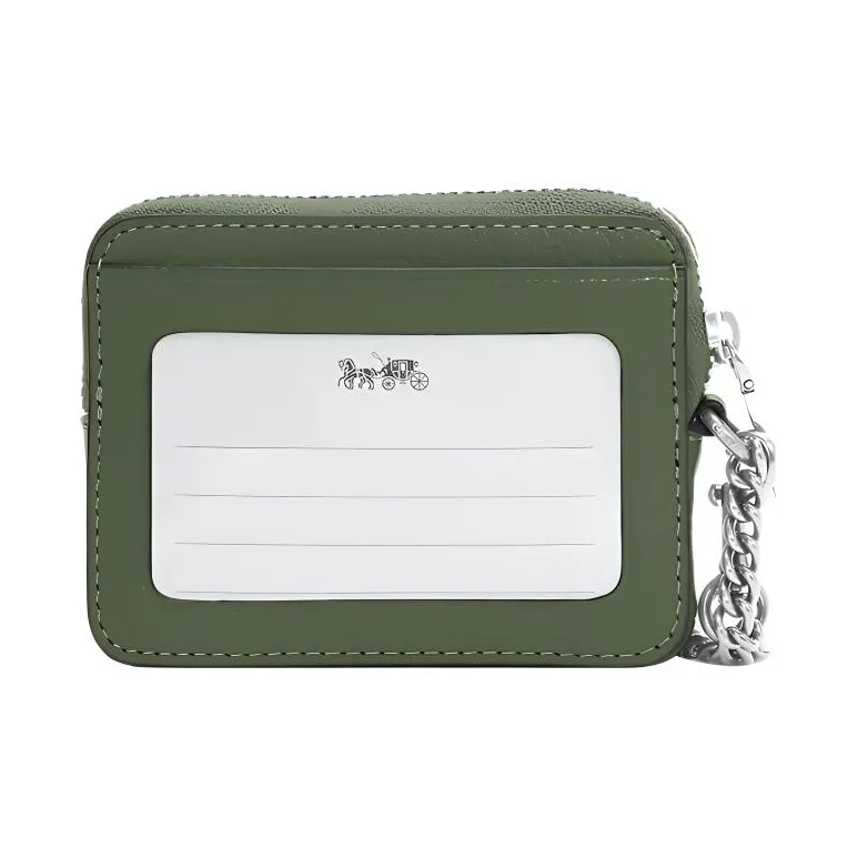 COACH Card Case Pebbled Leather Wallets Card Holders Women's Olive Green-4