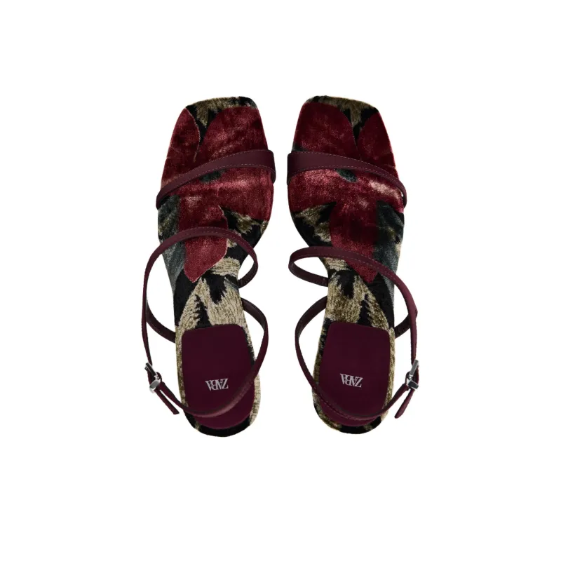 ZARA Strap Sandals 6cm Women's Dark Red-4