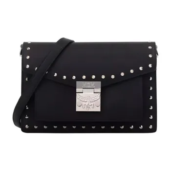 MCM Patricia Visetos Cow Leather Handbag Shoulder Bag Crossbody Bag Regular Women's Black