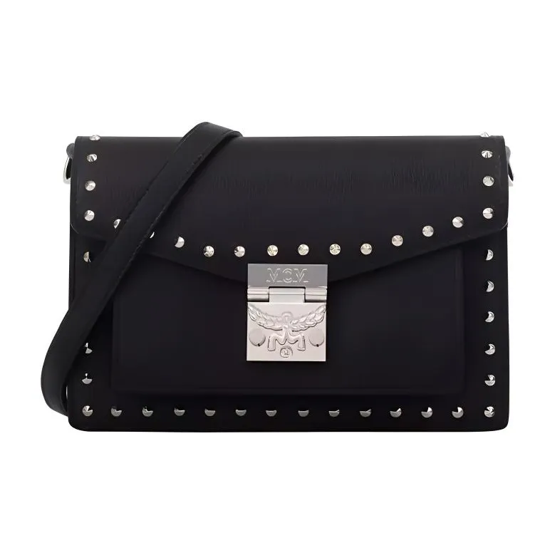 MCM Patricia Visetos Cow Leather Handbag Shoulder Bag Crossbody Bag Regular Women's Black-0