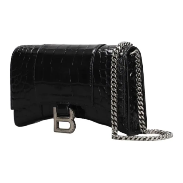 Balenciaga Hourglass Leather Shoulder Bag Women's Black-1