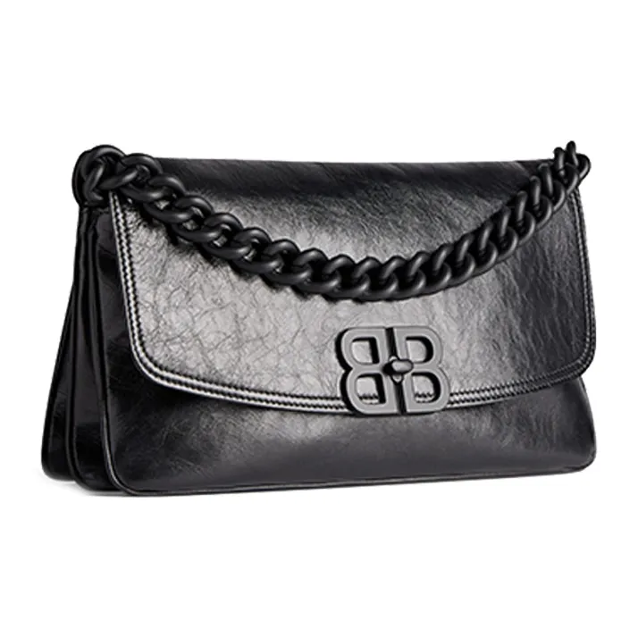 Balenciaga BB SOFT Cow Leather One Shoulder Handbag Medium Size Women's Black-2