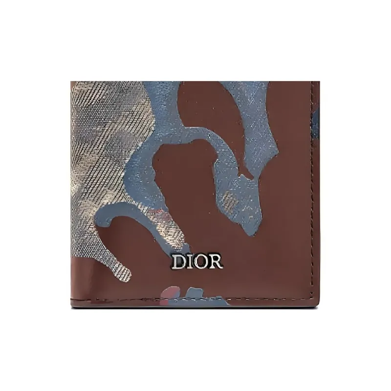 DIOR PETER DOIG Collaboration Smooth Cow Leather Card Clip Card Holder Men's Brown-2
