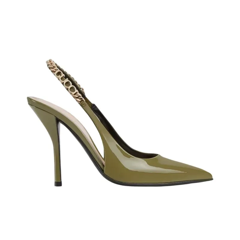 GUCCI Signoria Slim Heel High Heels 10.4cm Women's Green-1