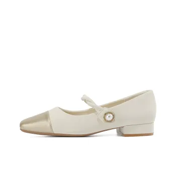 JOSINY French Low Vamp Elegance Low Heel Mary Jane Shoes Fashion Minimalist Style Versatile Casual Shoes Women's Ecru