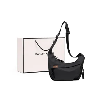 MAKEUP KITTEN Nylon Fabric With Synthetic Leather Crossbody Bag Shoulder Bag Regular Unisex Black/Khaki