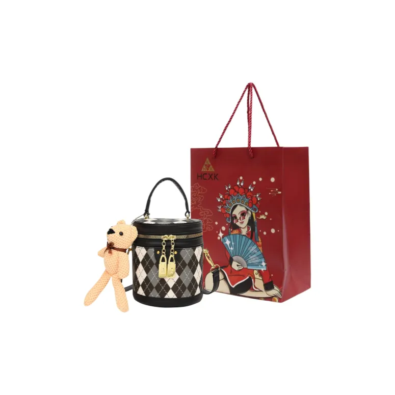 HCXK PU Bucket Bag, Portable Crossbody Bag, Shoulder Bag Unisex Black/Ecru/Khaki/Pink-7