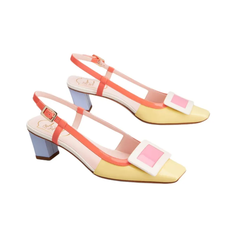 Roger Vivier Belle Vivier Block Heel High Heels 4.5cm Women's Yellow Blue-2