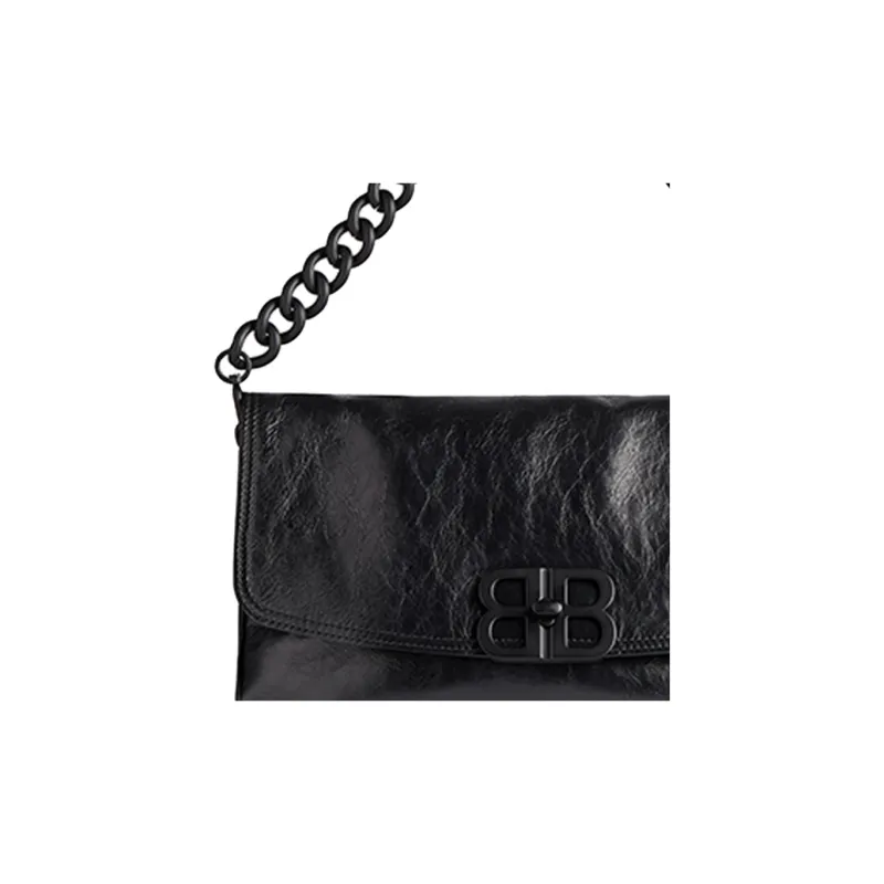 Balenciaga BB SOFT Cow Leather One Shoulder Handbag Medium Size Women's Black-5